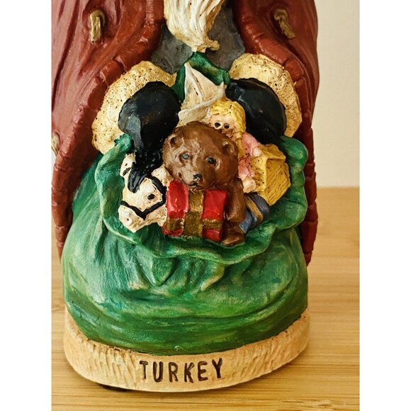 Santa Figurine Turkey 1993 Wood World Handcrafted Bag Of Toys Red Cape - Picture 2 of 8
